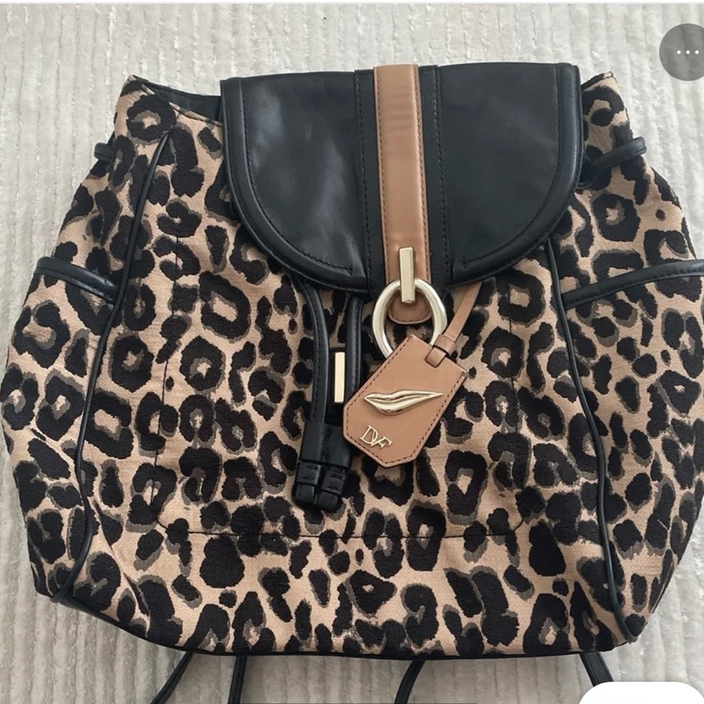 DVF Sutra Leopard Print Jacquard Backpack Diane von Furstenberg leather bag